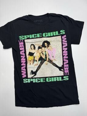 Spice Girls Wannabe T Shirt Womens Large Black 90s Pop Band Graphic Tee